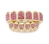 Grillz Multicolore Arcobaleno, Denti Placcati in Oro 18 Carati con Cappuccio Superiore e Inferiore Ghiacciato, Set di Griglie per Bocca Eleganti(Pink)