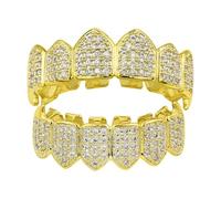 Grillz Multicolore Arcobaleno, Denti Placcati in Oro 18 Carati con Cappuccio Superiore e Inferiore Ghiacciato, Set di Griglie per Bocca Eleganti(Gold)