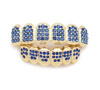 Grillz Multicolore Arcobaleno, Denti Placcati in Oro 18 Carati con Cappuccio Superiore e Inferiore Ghiacciato, Set di Griglie per Bocca Eleganti(Blue)
