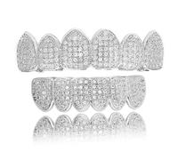 Grillz Multicolore Arcobaleno, Denti Placcati in Oro 18 Carati con Cappuccio Superiore e Inferiore Ghiacciato, Set di Griglie per Bocca Eleganti(Silver)