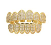 Grillz Multicolore Arcobaleno, Denti Placcati in Oro 18 Carati con Cappuccio Superiore e Inferiore Ghiacciato, Set di Griglie per Bocca Eleganti(Gold)