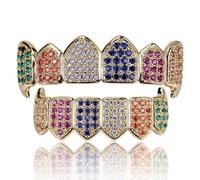 Grillz Multicolore Arcobaleno, Denti Placcati in Oro 18 Carati con Cappuccio Superiore e Inferiore Ghiacciato, Set di Griglie per Bocca Eleganti(Multicolor)
