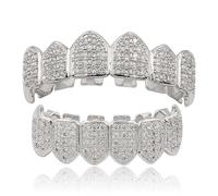 Grillz Multicolore Arcobaleno, Denti Placcati in Oro 18 Carati con Cappuccio Superiore e Inferiore Ghiacciato, Set di Griglie per Bocca Eleganti(Silver)