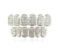 Grillz Multicolore Arcobaleno, Denti Placcati in Oro 18 Carati con Cappuccio Superiore e Inferiore Ghiacciato, Set di Griglie per Bocca Eleganti(Silver)