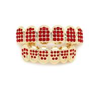 Grillz Multicolore Arcobaleno, Denti Placcati in Oro 18 Carati con Cappuccio Superiore e Inferiore Ghiacciato, Set di Griglie per Bocca Eleganti(Red)