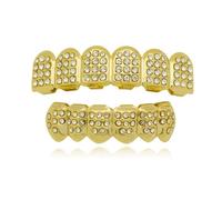 Grillz Multicolore Arcobaleno, Denti Placcati in Oro 18 Carati con Cappuccio Superiore e Inferiore Ghiacciato, Set di Griglie per Bocca Eleganti(Gold)
