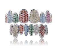 Grillz Multicolore Arcobaleno per Denti, Zirconi Cubici Inferiori Color Argento, Griglie Hip Hop Denti(Multicolor 1)