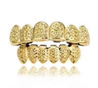 Grillz Per Denti con Taglio a D, Placcati in Oro, Adatti per Set di Griglie Superiori e Inferiori per Hip Hop, Accessori Decorativi di Lusso per Feste(Gold)