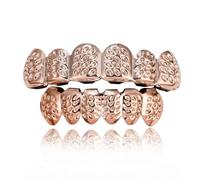 Grillz Per Denti con Taglio a D, Placcati in Oro, Adatti per Set di Griglie Superiori e Inferiori per Hip Hop, Accessori Decorativi di Lusso per Feste(Pink)