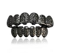 Grillz Per Denti con Taglio a D, Placcati in Oro, Adatti per Set di Griglie Superiori e Inferiori per Hip Hop, Accessori Decorativi di Lusso per Feste(Black)