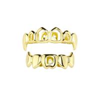 Grillz per denti da vampiro per i tuoi denti, placcato oro 14 carati, con faccia aperta, per uomini e donne, hip hop, cosplay, rapper, accessorio per costume (2 barre di stampaggio extra), one size
