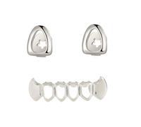 Grillz Per Denti Hip Hop Placcato Oro Punk Per Uomo E Donna, Griglie Traforate Alla Moda, Accessori Per Feste Cosplay(Silver)