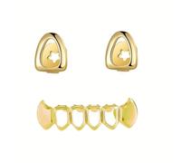 Grillz Per Denti Hip Hop Placcato Oro Punk Per Uomo E Donna, Griglie Traforate Alla Moda, Accessori Per Feste Cosplay(Gold)