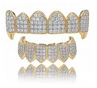 Grillz per denti placcato in oro 18 carati, con strass, con barre di stampaggio extra incluse, taglia unica, colore oro