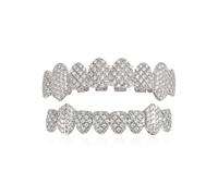 Grillz placcato oro 18 K con zirconi cubici blu con 8 bretelle, griglie superiori e inferiori per i tuoi denti, unisex, gioielli hip hop, Halloween, gioielli, one size, Ottone, Nessuna pietra preziosa