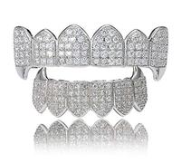 Grillz - Set di griglie per denti con diamanti incastonati, placcati in oro 18 carati, con barre di stampaggio extra incluse (argento)