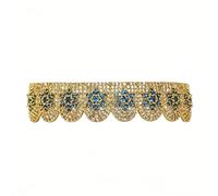 Grillz Stella Diamante Blu Sei Denti, Microincastonati 18K Placcato Oro e Argento, Gioiello Hip-Hop Unisex Regalo Decorativo per Uomo e Donna(Gold,Lower teeth)