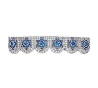 Grillz Stella Diamante Blu Sei Denti, Microincastonati 18K Placcato Oro e Argento, Gioiello Hip-Hop Unisex Regalo Decorativo per Uomo e Donna(Silver,Lower teeth)