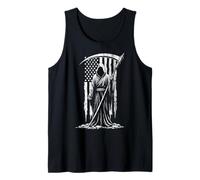 Grim Reaper Angelo della Morte Patriottico Bandiera Americana Grunge Canotta