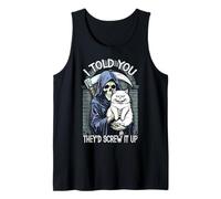 Grim Reaper Cat Humans Screw It Up Sarcastico Gatti Halloween Canotta