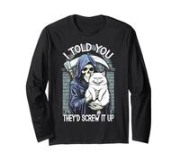 Grim Reaper Cat Humans Screw It Up Sarcastico Gatti Halloween Maglia a Manica