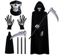 Grim Reaper Costume, Costume di Carnevale, costume da Halloween (Mantello nero, Sciarpa dello Scheletro, Scythe, Guanti), decorazione Halloween Cosplay Grim Reaper for Masquerade Party