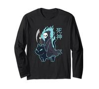 Grim Reaper Creepy Carino Gatto Nero Pastello Goth Kawaii Anime Maglia a Manica