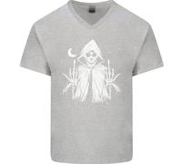 Grim Reaper Dito Flip Teschio Biker Divertente Uomo Scollo A V Cotone T-Shirt