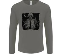 Grim Reaper Finger Flip Skull Biker Divertente Uomo Manica Lunga T-Shirt