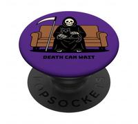 Grim Reaper gatto nero seduto sul giro La morte può aspettare divertente PopSockets PopGrip Adesivo