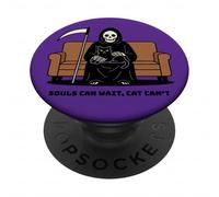 Grim Reaper gatto nero seduto sul giro La morte può aspettare divertente PopSockets PopGrip Adesivo