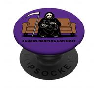 Grim Reaper gatto nero seduto sul giro La morte può aspettare divertente PopSockets PopGrip Adesivo