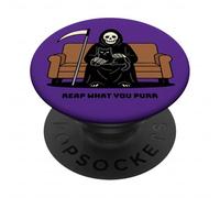 Grim Reaper gatto nero seduto sul giro La morte può aspettare divertente PopSockets PopGrip Adesivo