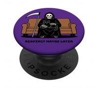 Grim Reaper gatto nero seduto sul giro La morte può aspettare divertente PopSockets PopGrip Adesivo