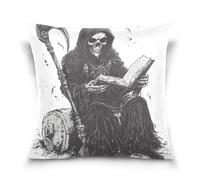 Grim Reaper Reading with A Falce, federa in raso per capelli, federa per cuscino europea, decorazione per la casa, soggiorno, 45,7 x 45,7 cm
