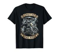 Grim Reaper - Scheletro da Motociclista con Scritta Shut Up And Ride Maglietta