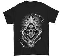 Grim Reaper Volta Biker Teschio Musica Rock Uomo T-Shirt 100% Cotone