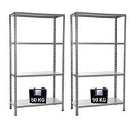 GRIMA Double Pack, Super Value Pack con 2 (due) scaffali completi! dim - 90x40x170h con 4 ripiani regolabili (50KG per ripiano, totale 200KG) Peso leggero, ripiano in metallo