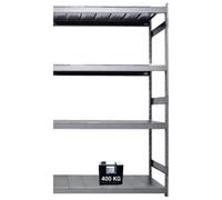 GRIMA Kompos Scaffali modulari in metallo - unità estensione - dim 120x60x240h cm (4 ripiani, 400kg per ripiano) scaffalatura per casa, ufficio, garage, negozi - Sistema ad incastro rapido - GRIGIO