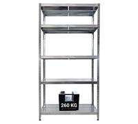 GRIMA Scaffale in metallo zincato con 5 ripiani regolabili - 100x50x195 cm (260 kg per ripiano, totale 1300Kg) Ripiani in metallo per garage, dispensa e officina con sistema di incastro