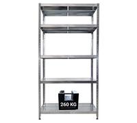 GRIMA Scaffale in metallo zincato con 5 ripiani regolabili - 120x40x195 cm (260 kg per ripiano, totale 1300Kg) Scaffali in metallo per garage, dispensa e officina con sistema ad incastro