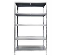 GRIMA Scaffale in metallo zincato con 5 ripiani regolabili - 120x50x195 cm (260 kg per ripiano, totale 1300Kg) Scaffali in metallo per garage, dispensa e officina ad incastro