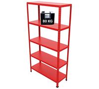 GRIMA Scaffale Metallo 5 ripiani - 100x40x187h cm (80 kg per ripiano, totale 400 kg) Scaffali in metallo per garage pesi, scaffalature per cucina, ufficio, scaffale professionale in metallo (Rosso)