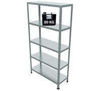 GRIMA Scaffale Metallo 5 ripiani - 100x40x187h cm (80 kg per ripiano, totale 400 kg) Scaffali in metallo per garage pesi, scaffalature per cucina, ufficio, scaffale professionale in metallo (Zincato)