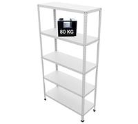 GRIMA Scaffale Metallo 5 ripiani - 100x40x187h cm (80 kg per ripiano, totale 400 kg) Scaffali in metallo per garage pesi, scaffalature per cucina, ufficio, scaffale professionale in metallo (Bianco)