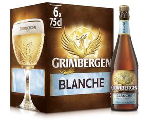 Grimbergen Blanche, Cassa con 6 Bottiglie da 75 irra d'Abbazia Blanche/Witbier, Gusto Agrumato e Speziato, Gradazione Alcolica 6.0% Vol.