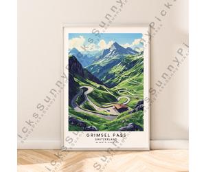 Grimsel Passaportp Poster Svizzera Viaggi Stampa Illustrazione Décor Regalo