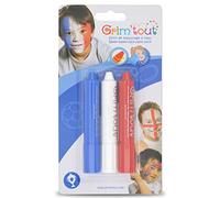 GRIM'TOUT Kit Trucco Bambini - Blu, Bianco, Rosso - 3 Grimsticks Speciale Sport - Matite Colorate, Trucco ad Acqua - Facili da Applicare e Rimuovere - Makeup Sicuro sulla Pelle - Norme CE