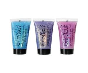 GRIM'TOUT Set 3 Tubetti Gel Glitter Viso - 25 ml - Trucco a base d’acqua per bambini - Senza parabeni - Facile da applicare e rimuovere - Carnevale, Feste, Hobby Creativi