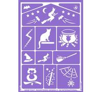 GRIM'TOUT Stencil per trucco per bambini - Magia - 21 x 15 cm - Reutilizzabile e lavabile - Festa, Kermesse e Compleanno - Kit pittura per viso, disegno, tatuaggio temporaneo - Ragazza, ragazzo